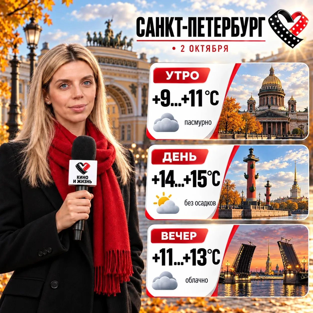 🌤️ Погода 2 октября в Санкт-Петербурге.
