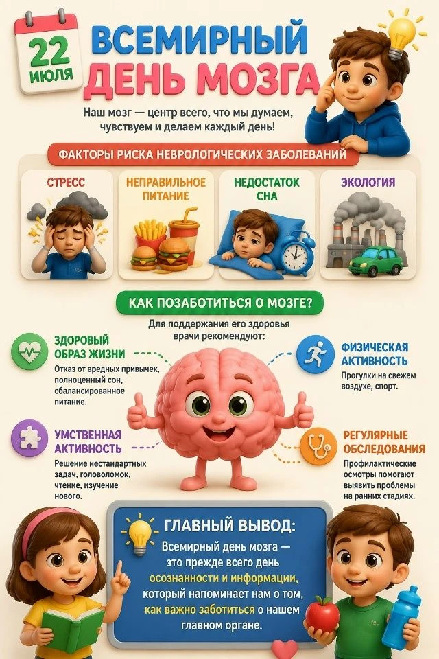 22 июля отмечается Всемирный день мозга.
Всемирный день мозга — это прежде всего день осознанности и