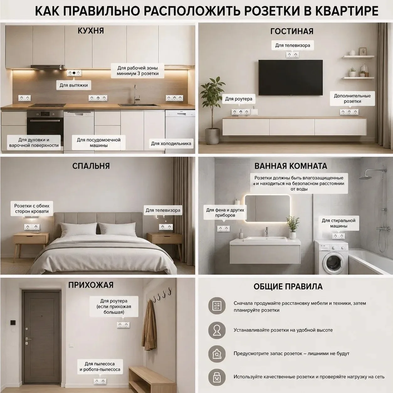 ⚡ Как правильно расположить розетки в квартире?