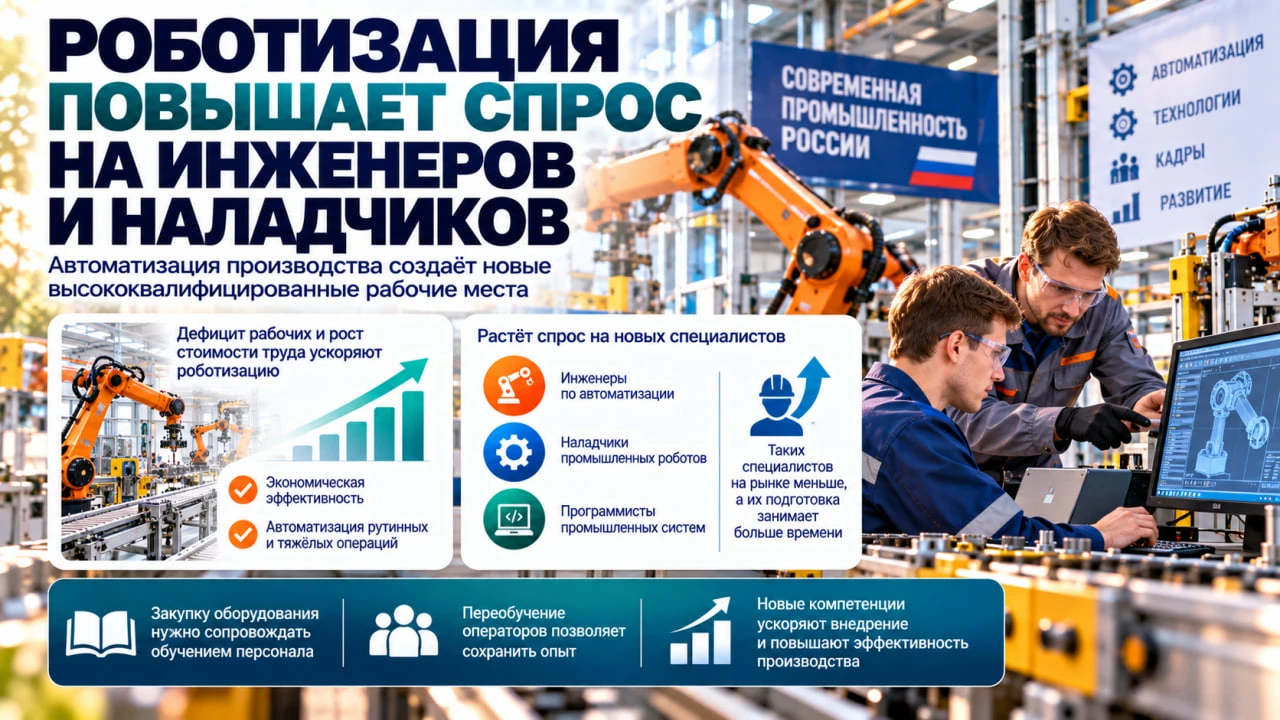 Роботизация повышает спрос на инженеров и наладчиков. С одной стороны, дефицит рабочих ...