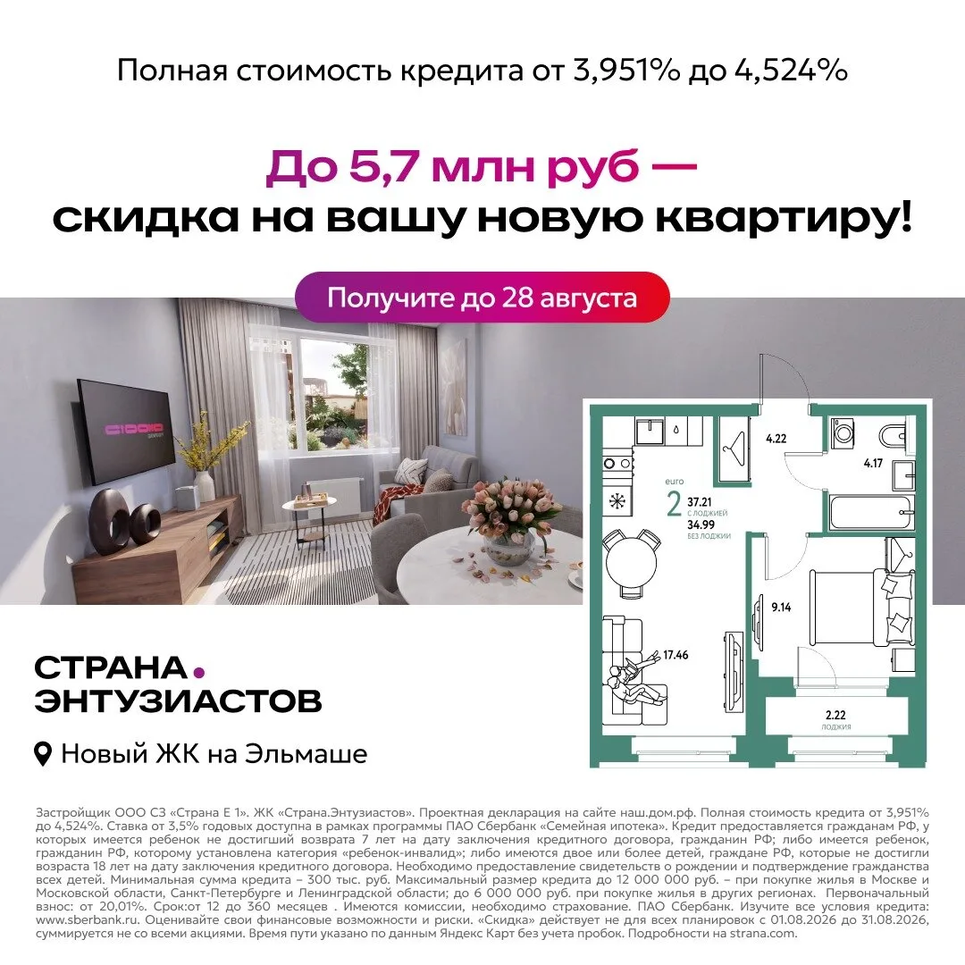 Квартиры со скидкой до 5,7 млн руб. — выгода месяца!