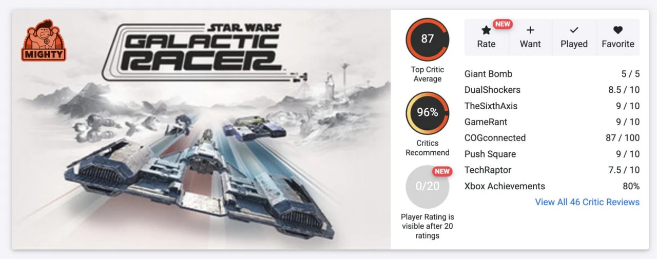 Первые оценки Star Wars: Galactic Racer.
