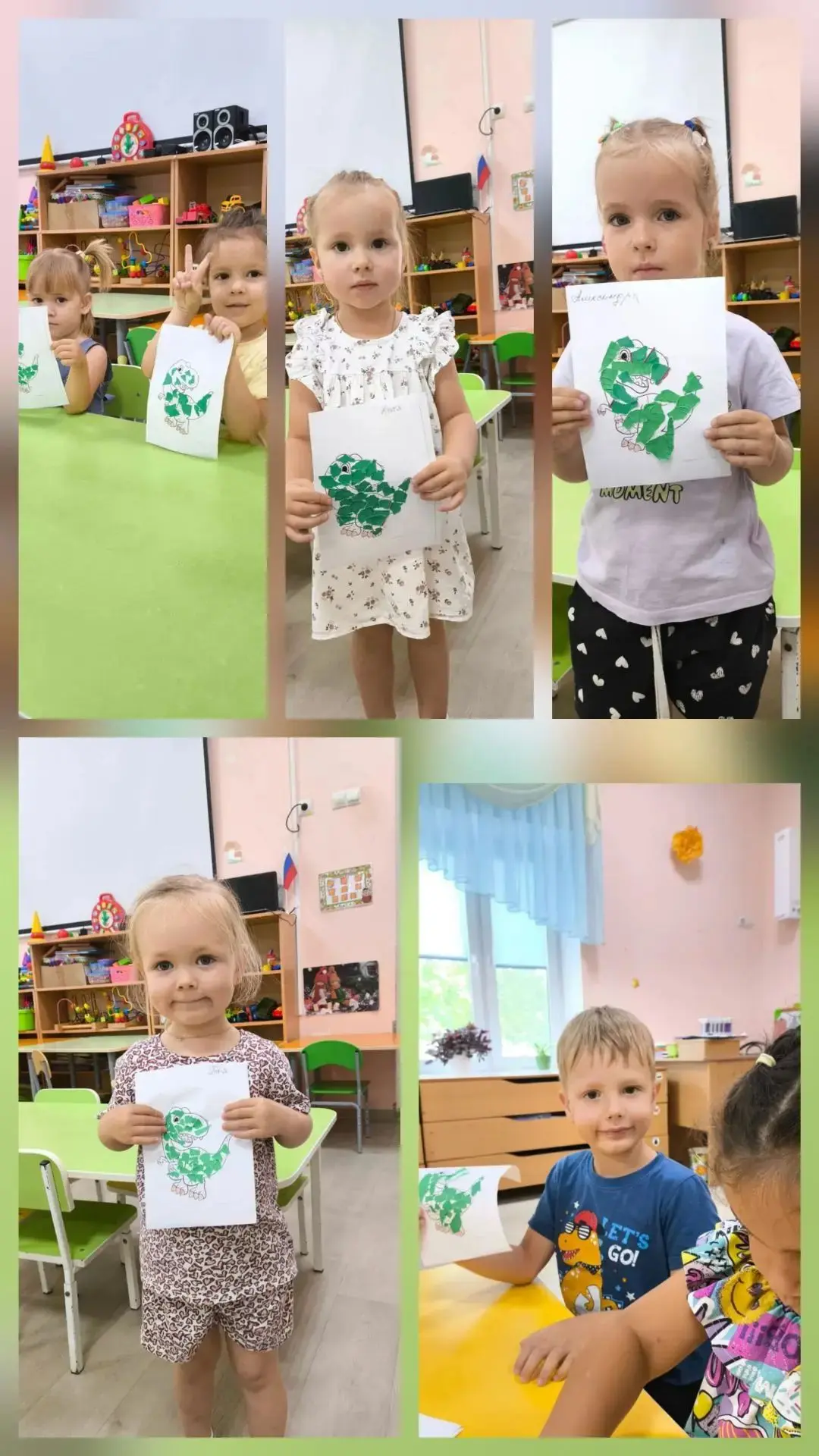 В группе "Солнышко "🌞 сегодня провели "День динозавров"
Методом  обрывной аппликации сделали" Диноз