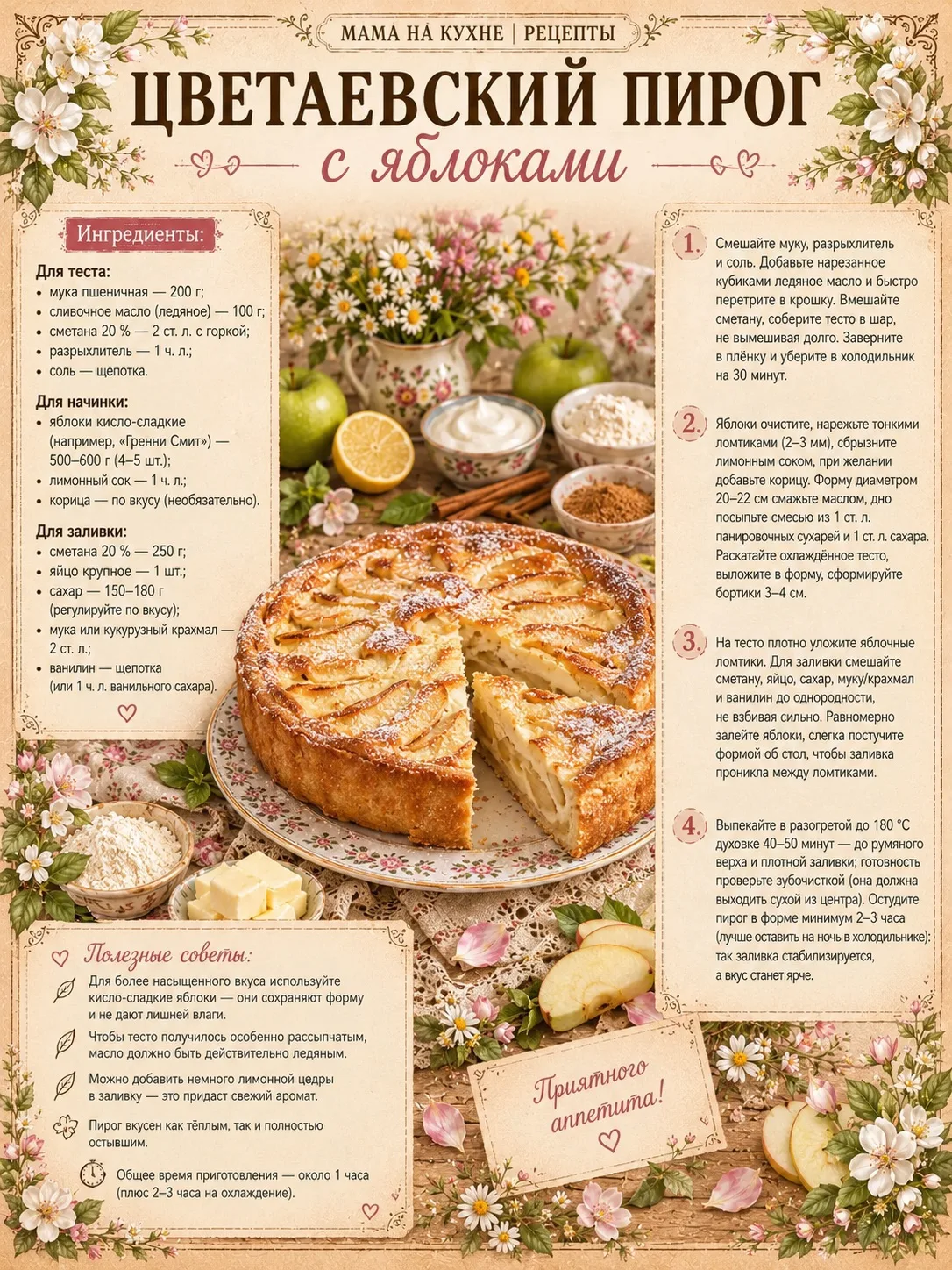 🌸 Цветаевский пирог с яблоками 🌸