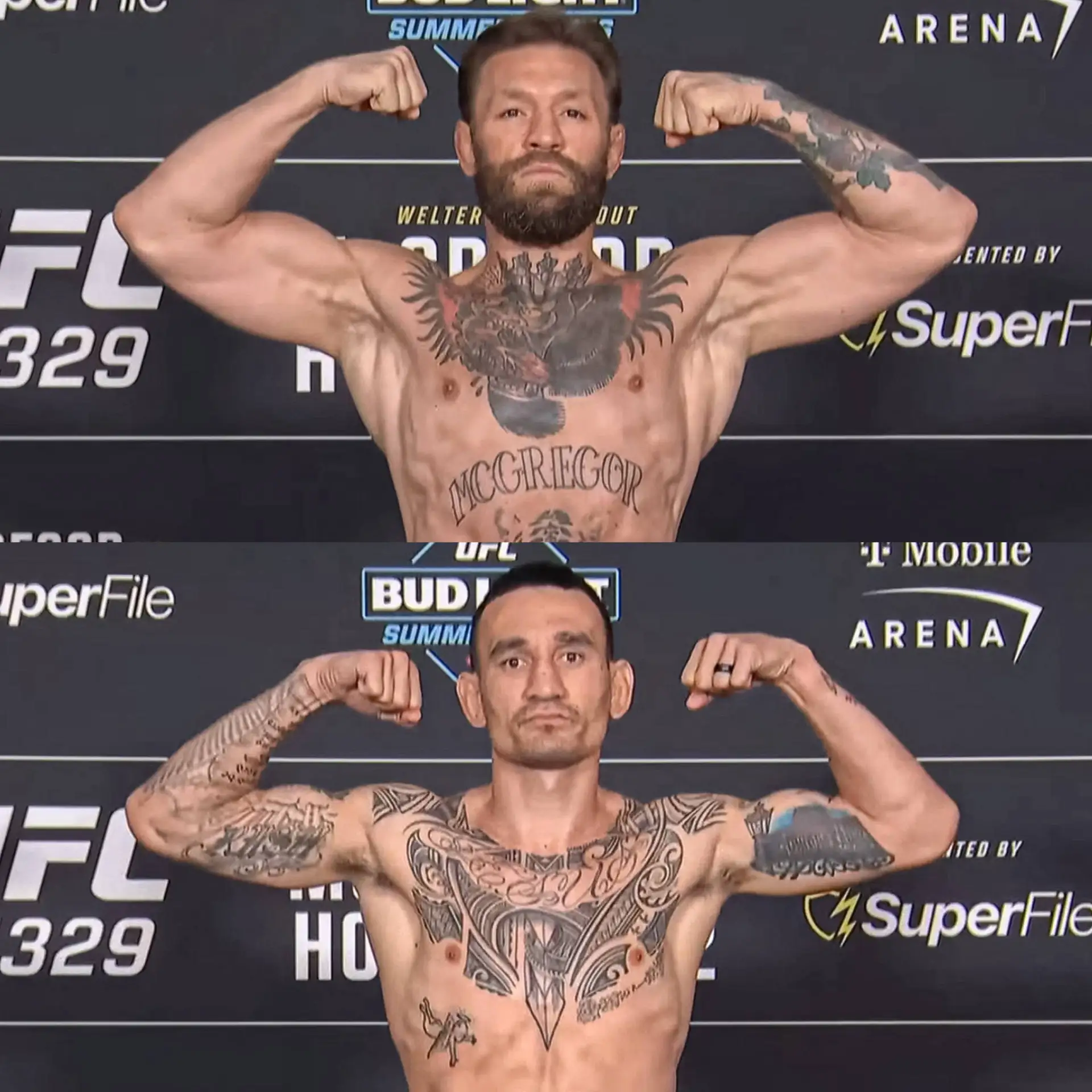 Главные участники UFC 329 успешно уложились в лимит полусреднего веса

Конор МакГрегор - 77,34 кг
Ма