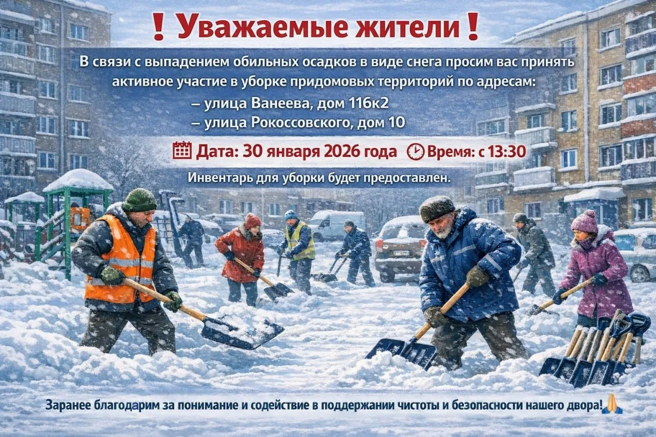 ❗Уважаемые жители❗ В связи с выпадением обильных осадков в виде снега просим вас принять активное уч