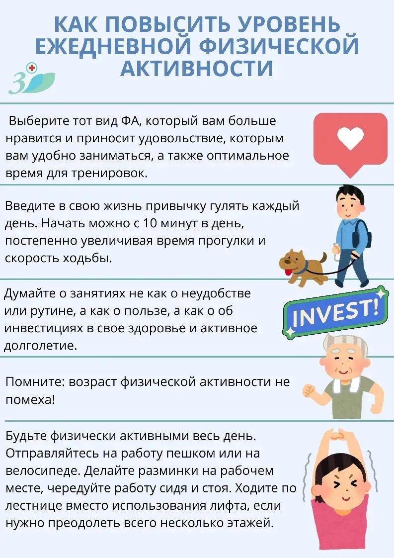 Как повысить уровень ежедневной физической активности❓️

Физическая активность (ФА) 🏃🏻‍♂️— один из