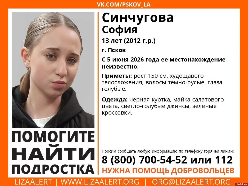 13-летняя девочка в салатовой майке пропала в Пскове