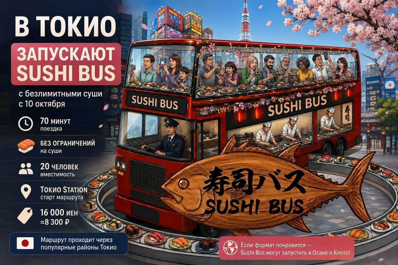 🍣В Токио появится автобус для тех, кто не умеет останавливаться на третьей тарелке суши