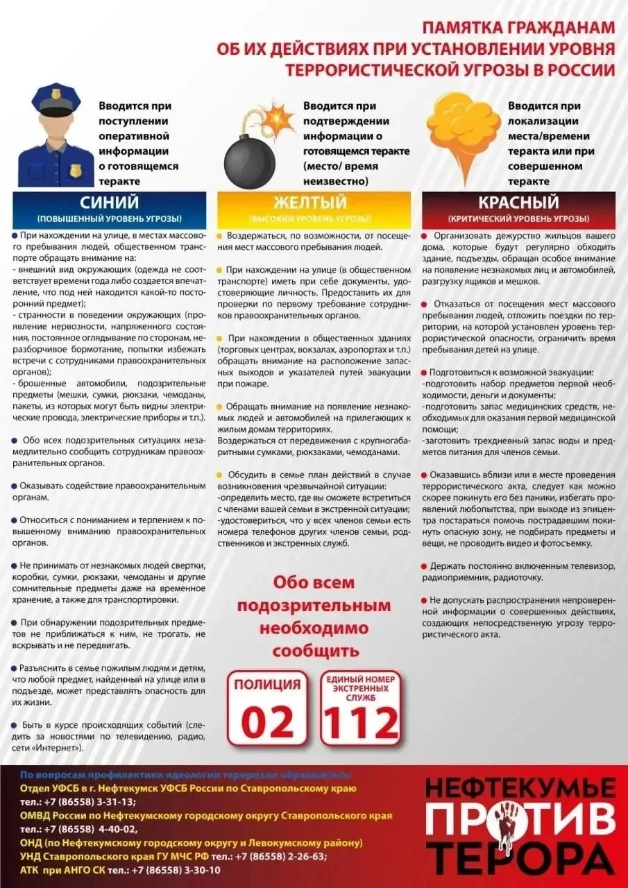 📌Памятка гражданам об их действиях при установлении уровня террористической угрозы❗️