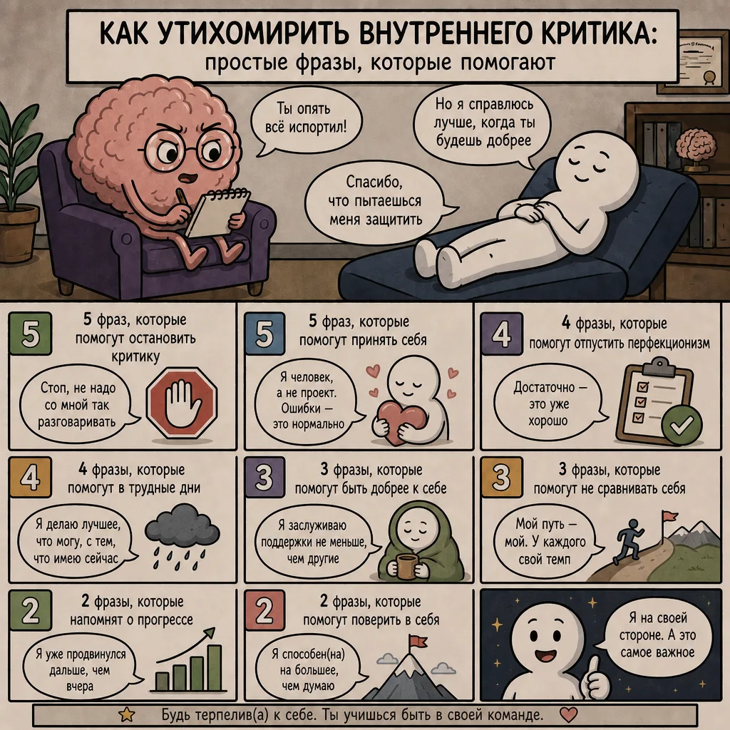 🗣 «Как разговаривать с собой, когда всё идёт не по плану: приручаем внутреннего критика»