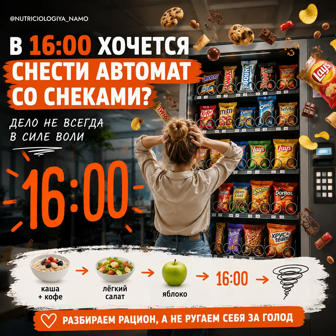 ВЫ ВРОДЕ ЕДИТЕ НОРМАЛЬНО. ПОЧЕМУ ТОГДА В 16:00 ХОЧЕТСЯ СНЕСТИ АВТОМАТ СО СНЕКАМИ? 😄