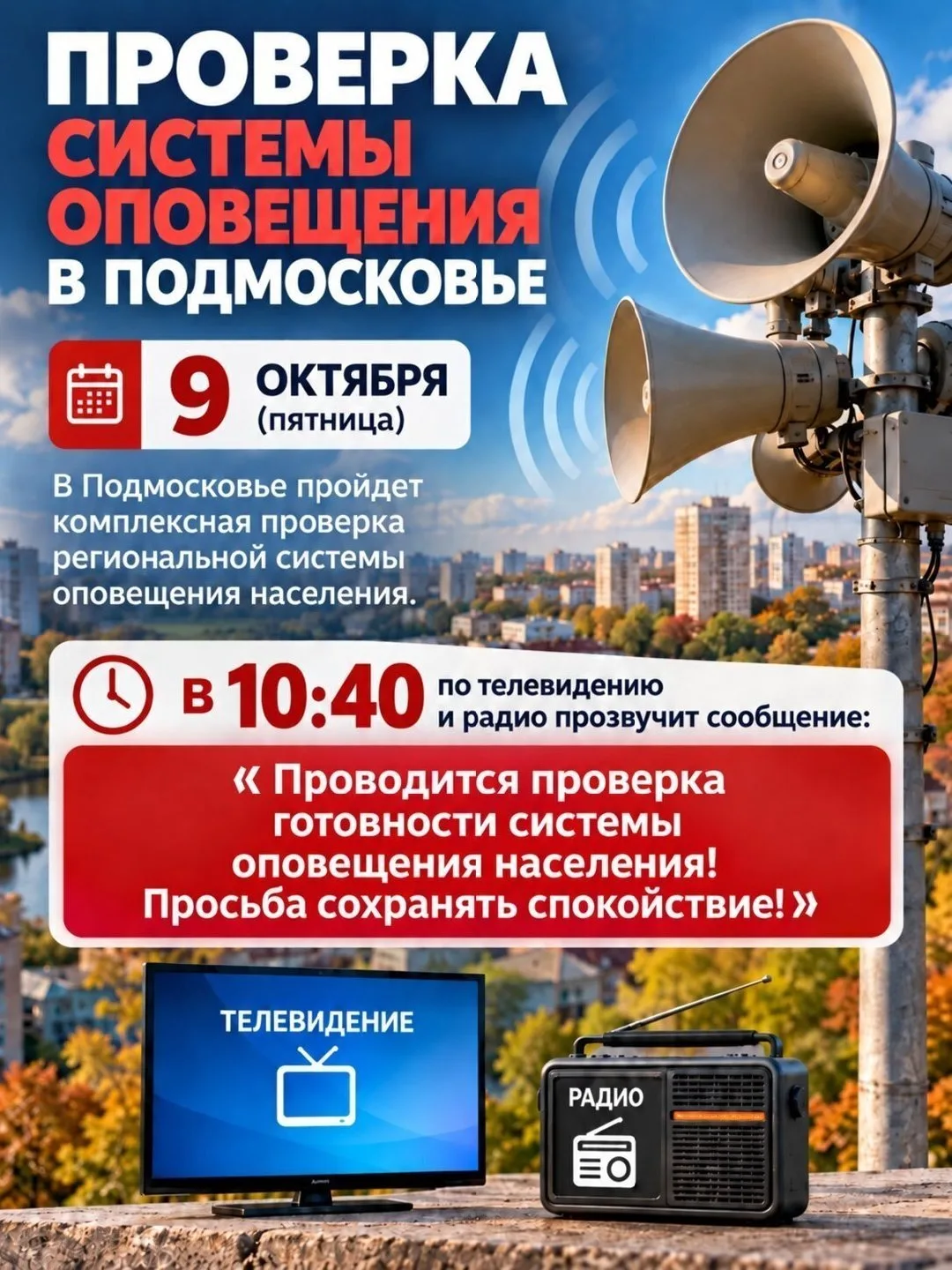 Проверку систем оповещения перенесли с 7 на пятницу, 9 октября 📣