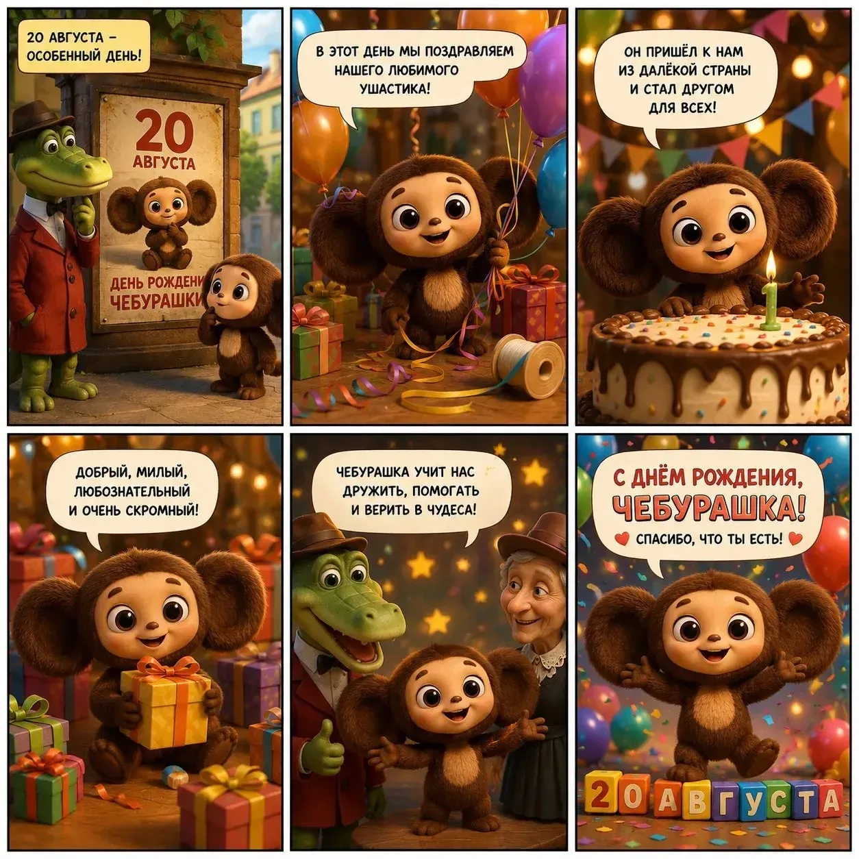 🎉 20 августа — День рождения Чебурашки! 🎉