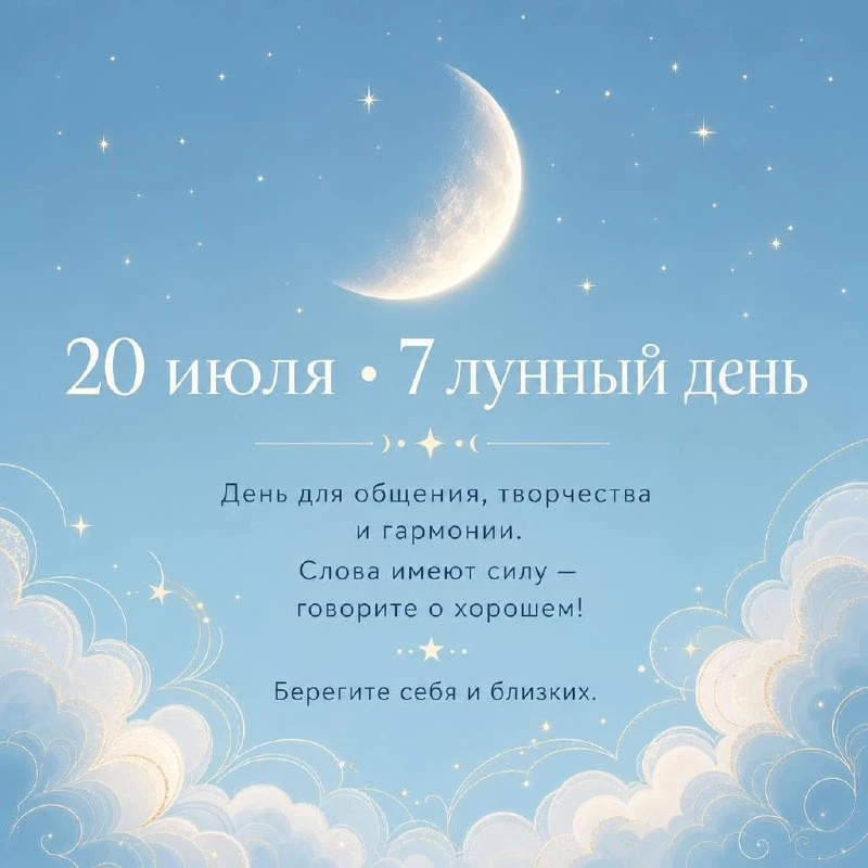 Доброе утро, друзья! 🌞 Сегодня понедельник, 20 июля. Давайте посмотрим, что нам приготовила Луна и 