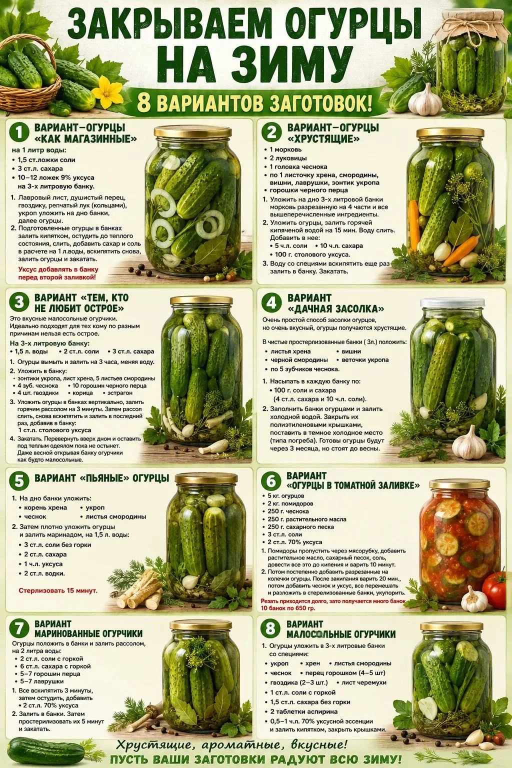 ЗАКРЫВАЕМ ОГУРЦЫ НА ЗИМУ 🥒8 ВАРИАНТОВ ЗАГОТОВОК!

Огород и дача - большая удача!