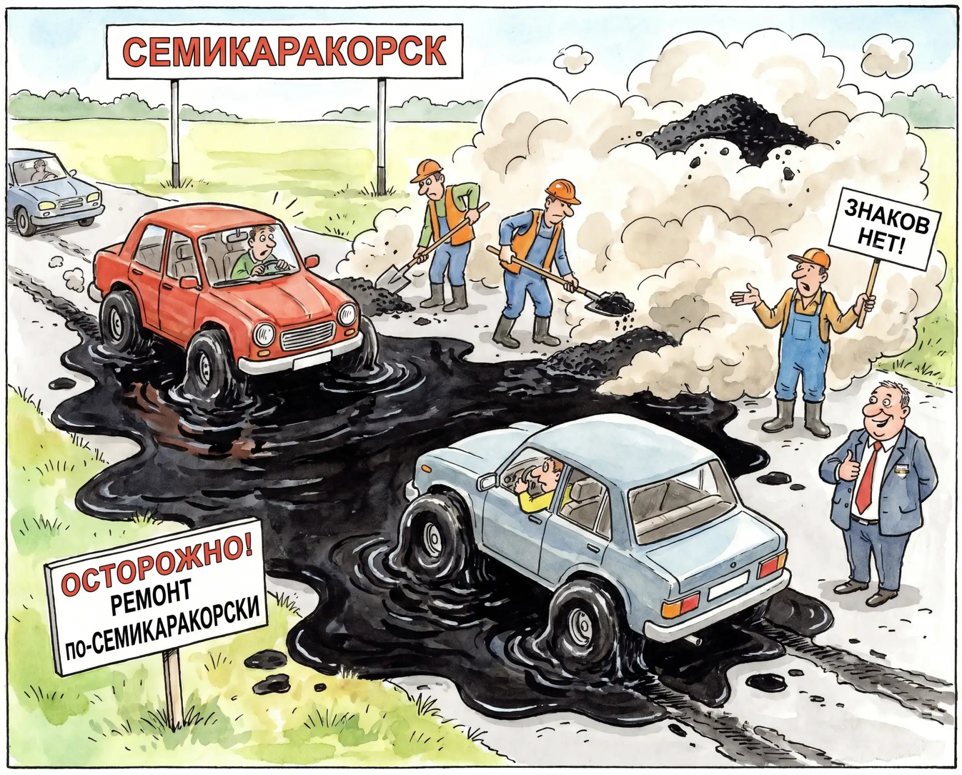 Сообщение от участника канала -  Как в нашем городе идёт ремонт дорог. Залили вчера гудроном, не пос