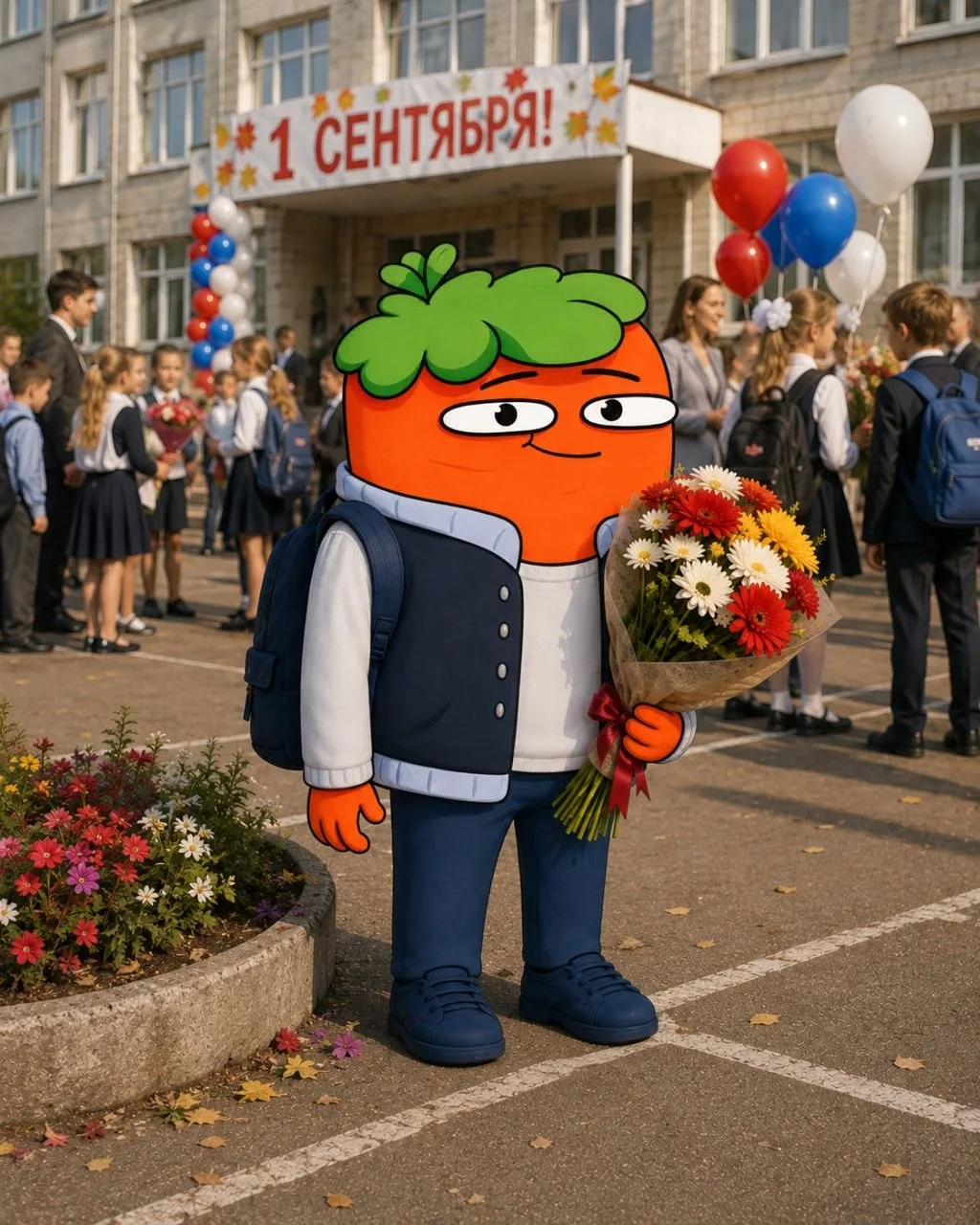 Кто-нибудь его видел ? Его директор ищет , ведь он цветы со школьной клумбы своровал
