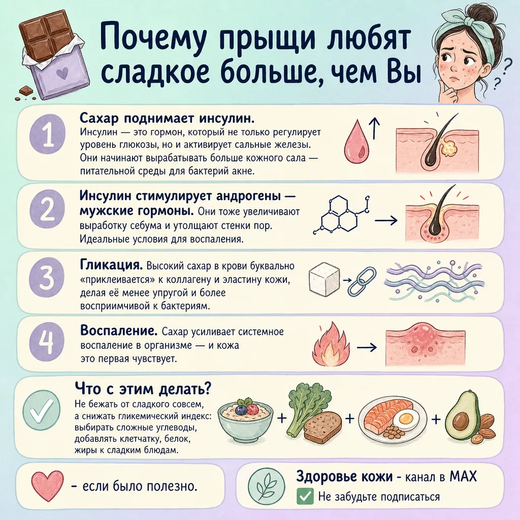 🍫 Почему прыщи любят сладкое больше, чем Вы