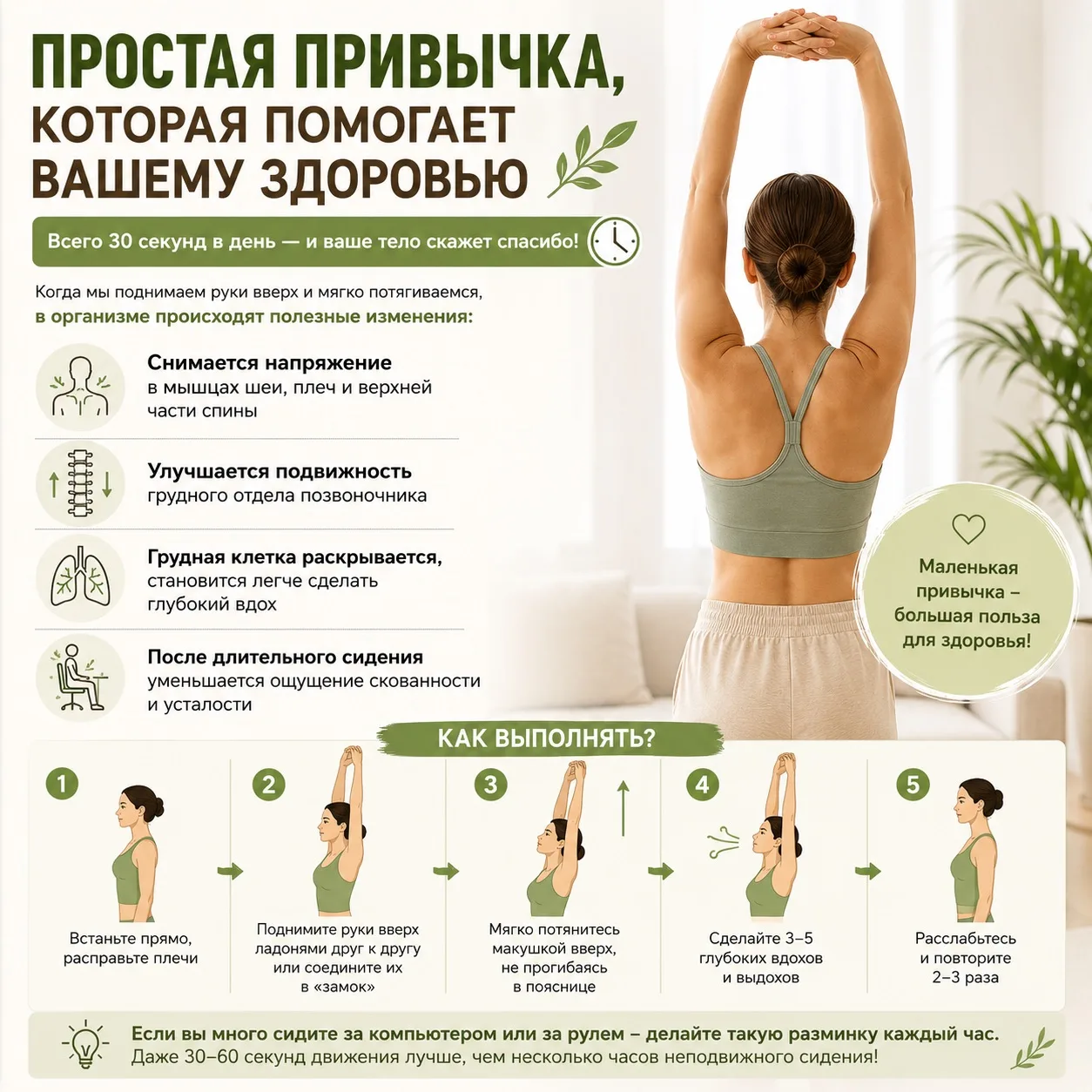 🙌 Простая привычка, которая поможет вашему позвоночнику всего за 30 секунд