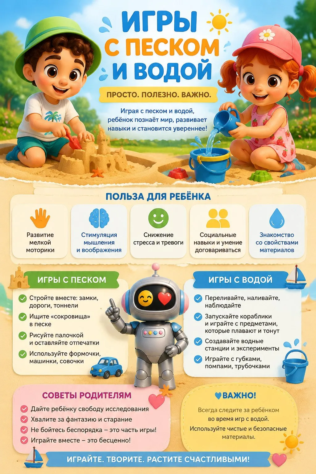 Лето — это время песка, воды и бесконечного детского творчества! 🌞

✅ В карточке мы собрали идеи, к