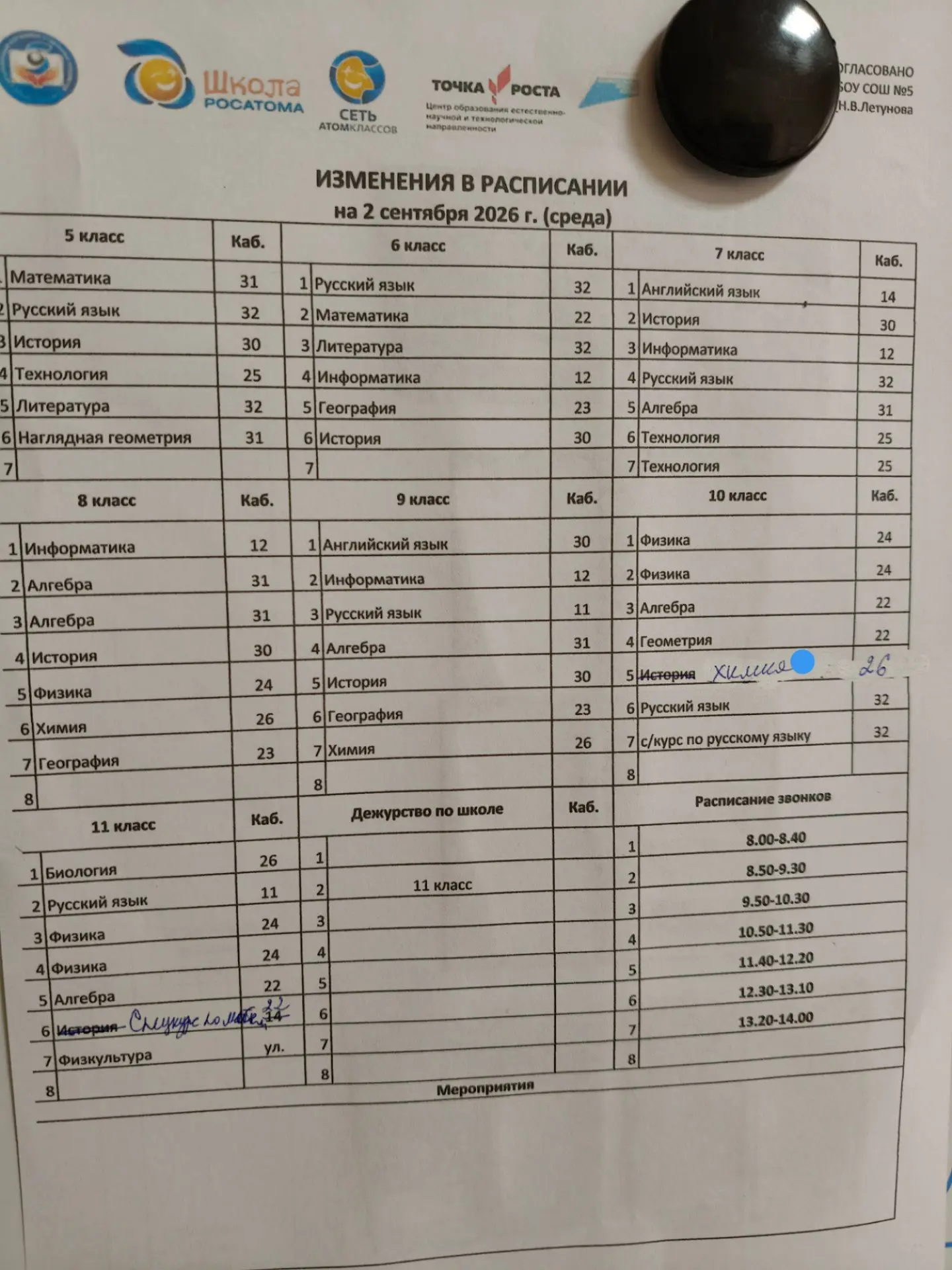 Изменения на 2 сентября, обратите внимание обучающиеся 10 класса.