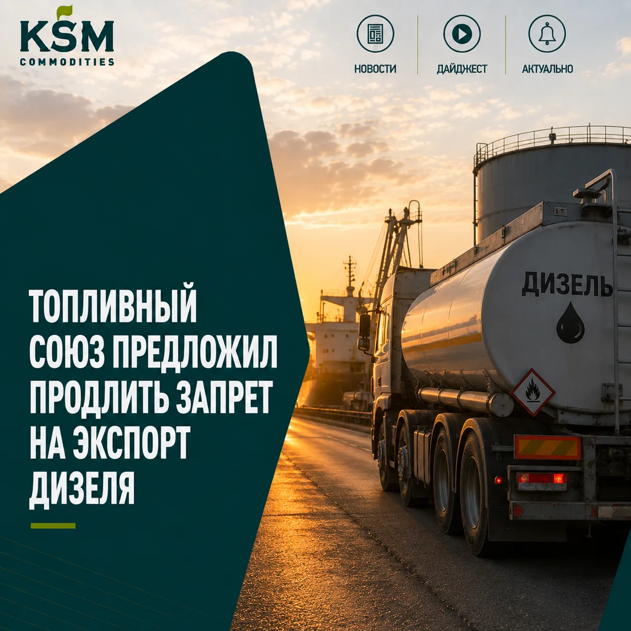 ⛽ Топливный союз предложил продлить запрет на экспорт дизеля