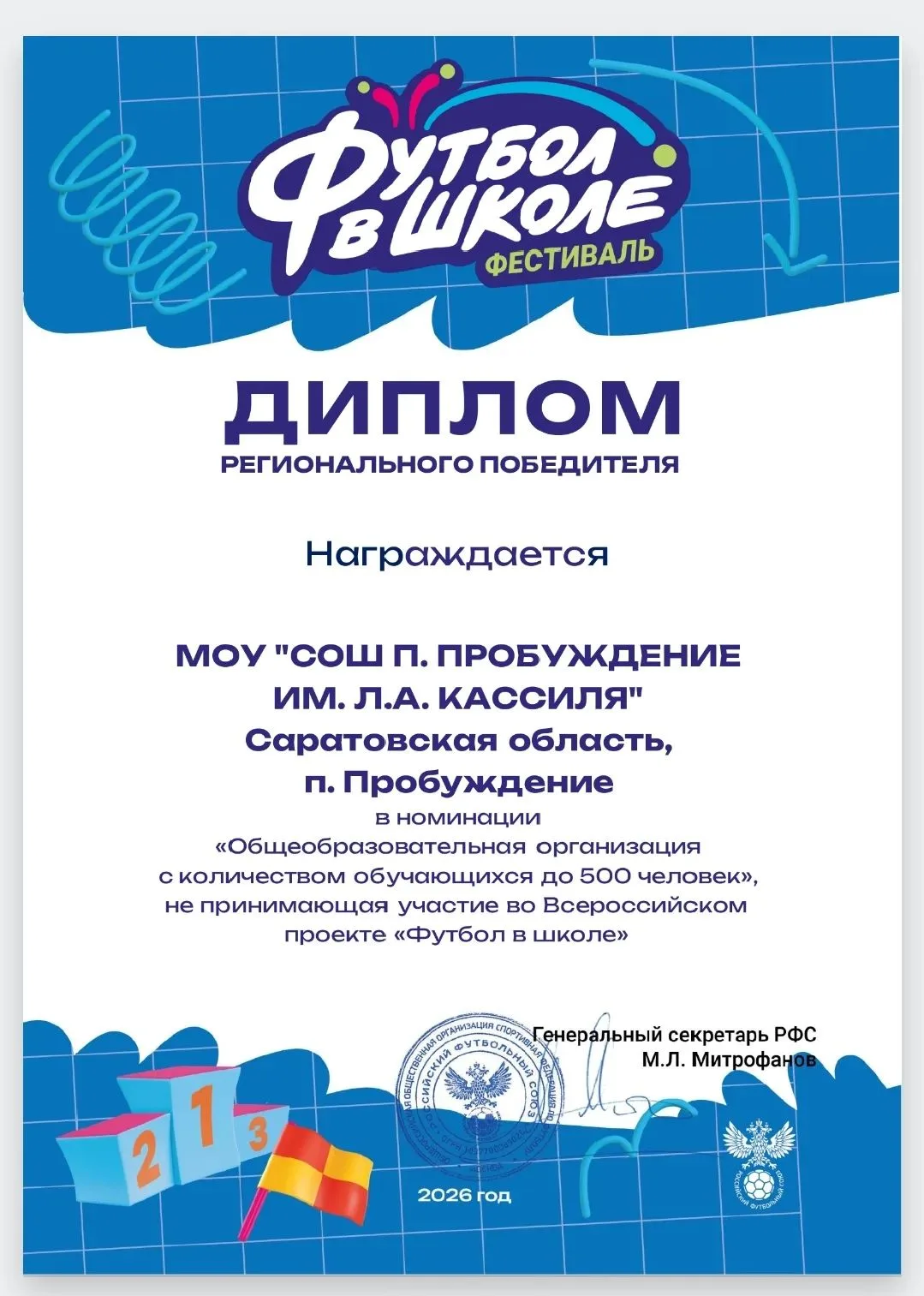 Поздравляем победителей регионального этапа всероссийского проекта "Футбол в школе" - у...