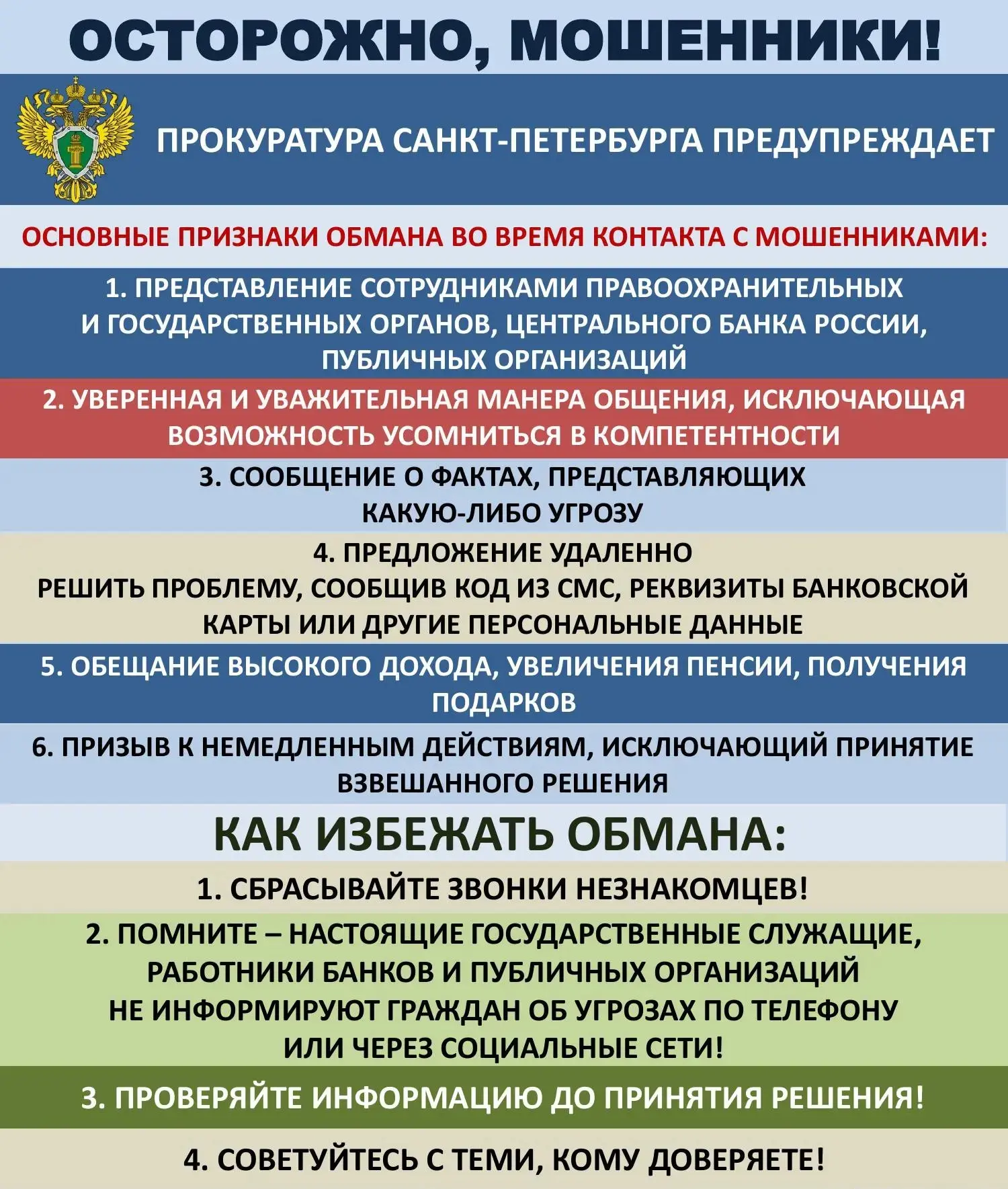 Прокуратура Санкт-Петербурга предупреждает об особых признаках обмана во время контакта с мошенникам