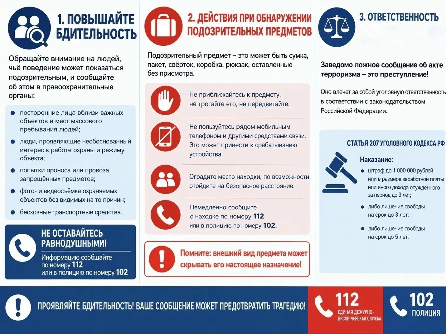 Бдительность и своевременное сообщение о подозрительных предметах могут предотвратить т...