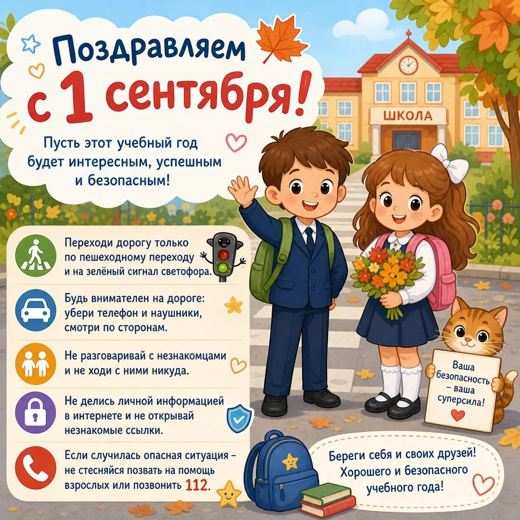 В добрый путь, школьники! Поздравляем с 1 Сентября и напоминаем о главных правилах безо...