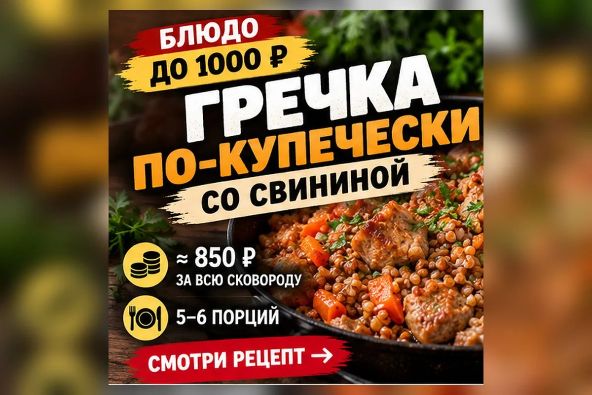 🍲 ГРЕЧКА ПО-КУПЕЧЕСКИ СО СВИНИНОЙ — ≈ 850 ₽ ЗА ВСЮ СКОВОРОДУ
