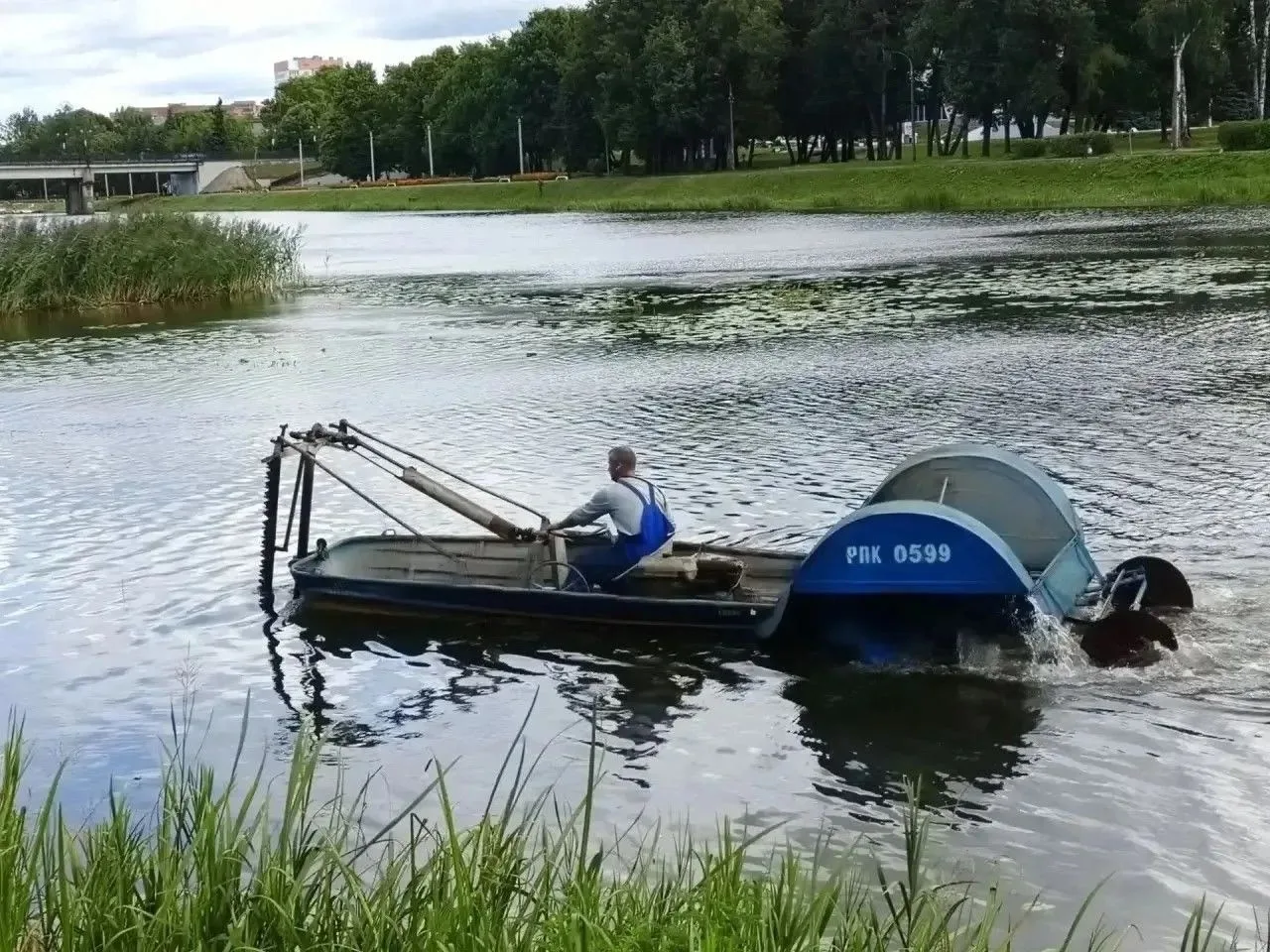 На реке Ловати стартовали плановые работы по скашиванию водной растительности. Как сооб...