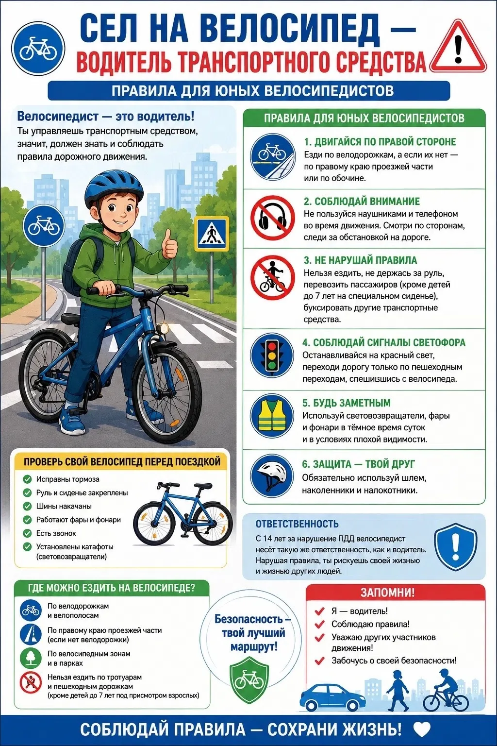 ПРАВИЛА ДЛЯ ЮНЫХ ВЕЛОСИПЕДИСТОВ

#БезопасноеЛето2026
#ПДД
#БезопасныеКаникулы
#БезОпасность
#безопас