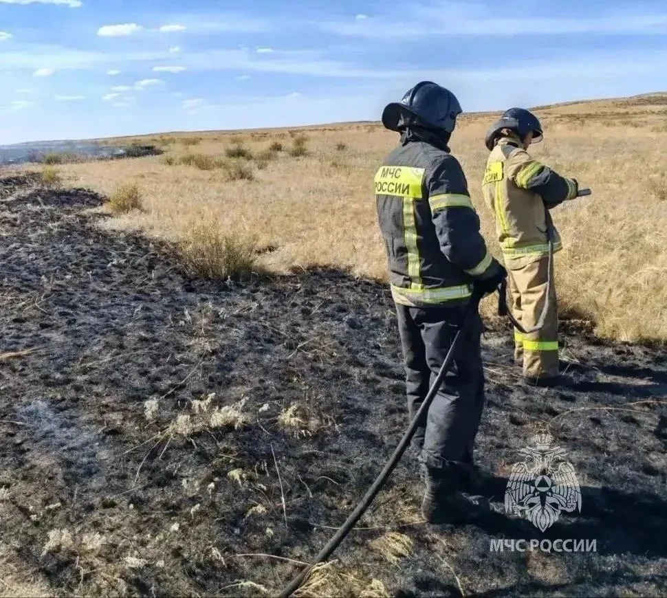 Ландшафтный пожар полыхает в Гайском МО