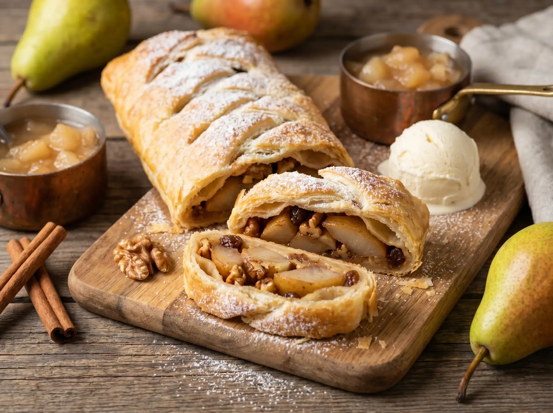 🍏 Грушевый штрудель из слоёного теста 🥐

Простой и ароматный десерт с хрустящей корочкой и сочной 