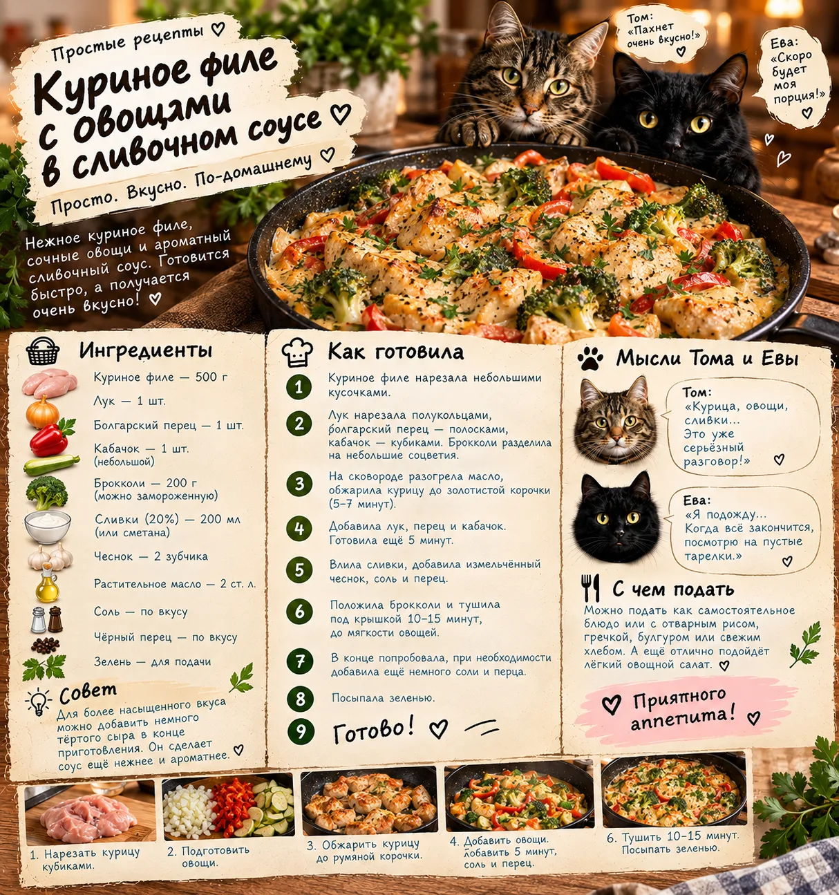 🍗🥦 Куриное филе с овощами в сливочном соусе