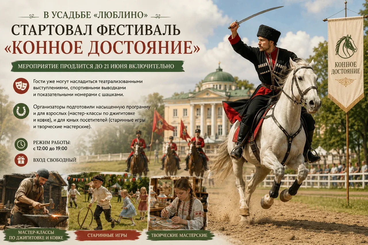 В усадьбе «Люблино» стартовал фестиваль «Конное достояние». Мероприятие продлится до 21 июня включит