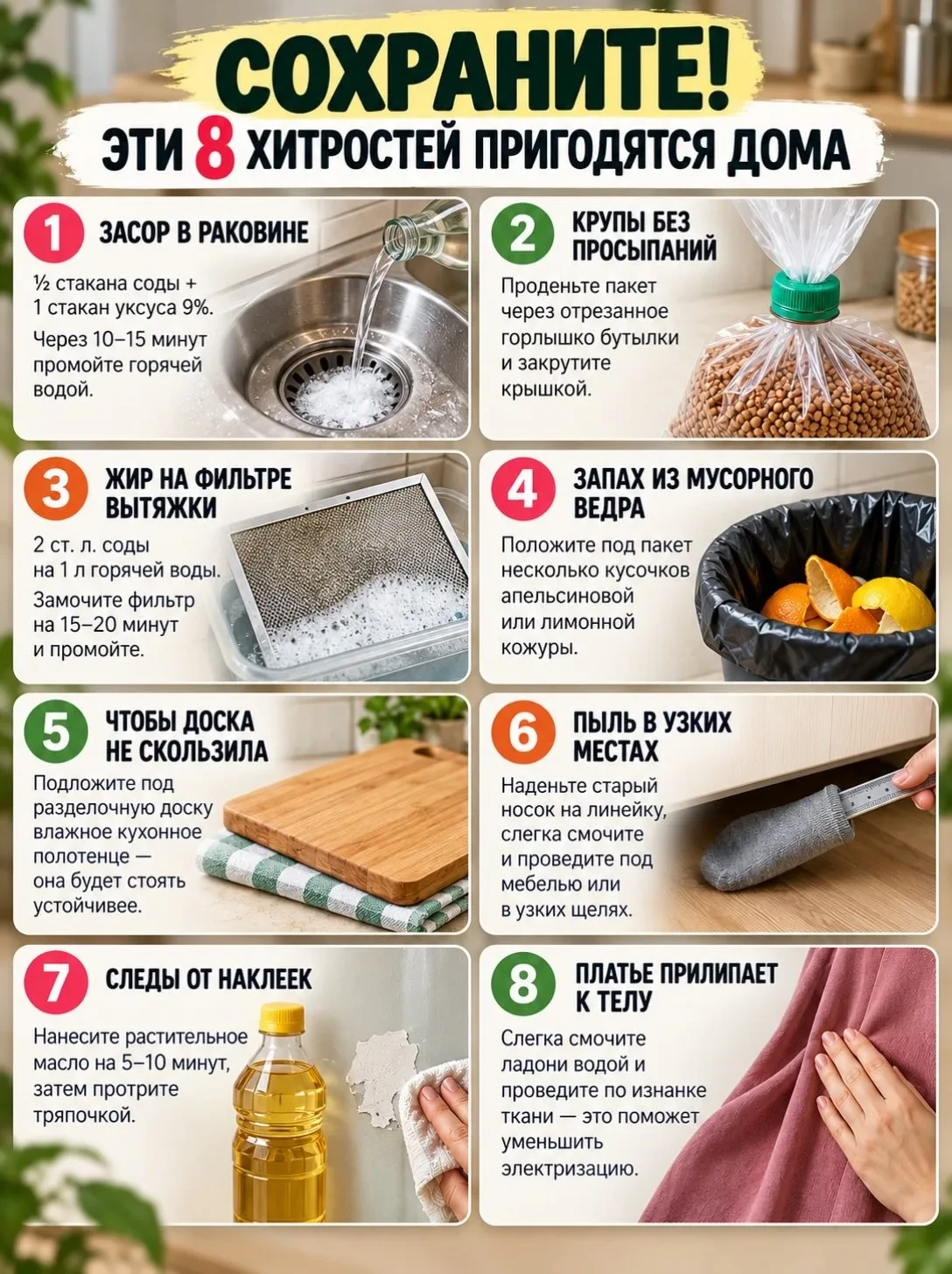 🧼Эти 8 хитростей пригодятся дома