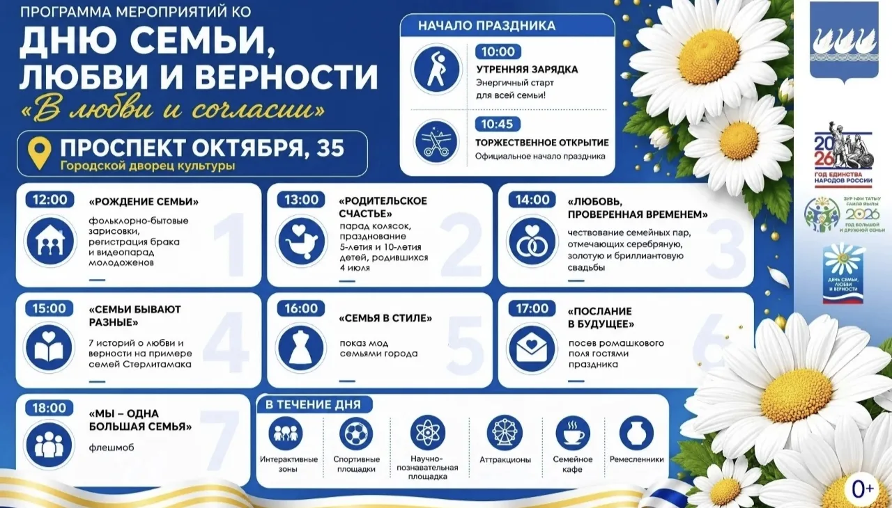 Программа праздника, посвящённого Дню семьи, любви и верности

4 июля в Стерлитамаке пройдёт большой