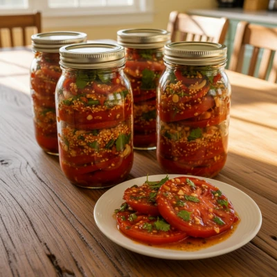 Помидоры по-корейски 🌶️🍅

Экспресс-закуска с мощным взрывом вкуса: томаты, перец и зелень буквальн