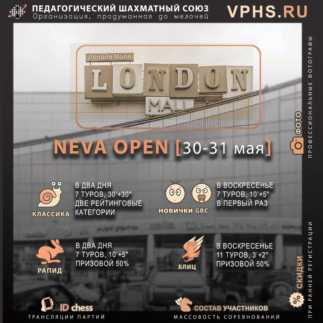 📣30 - 31 МАЯ ПШС приглашает Вас на шахматный турнир NEVA OPEN!📣
