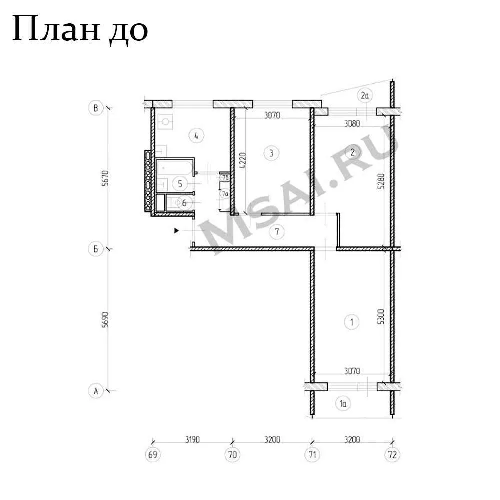 Перепланировка 3-комнатной квартиры в доме модификации II-57А/12 (Саянская улица, 11, к...