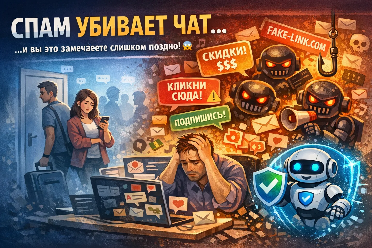 Спам убивает чат — и вы это замечаете слишком поздно 😱

Пока администратор занят делами, чат может 