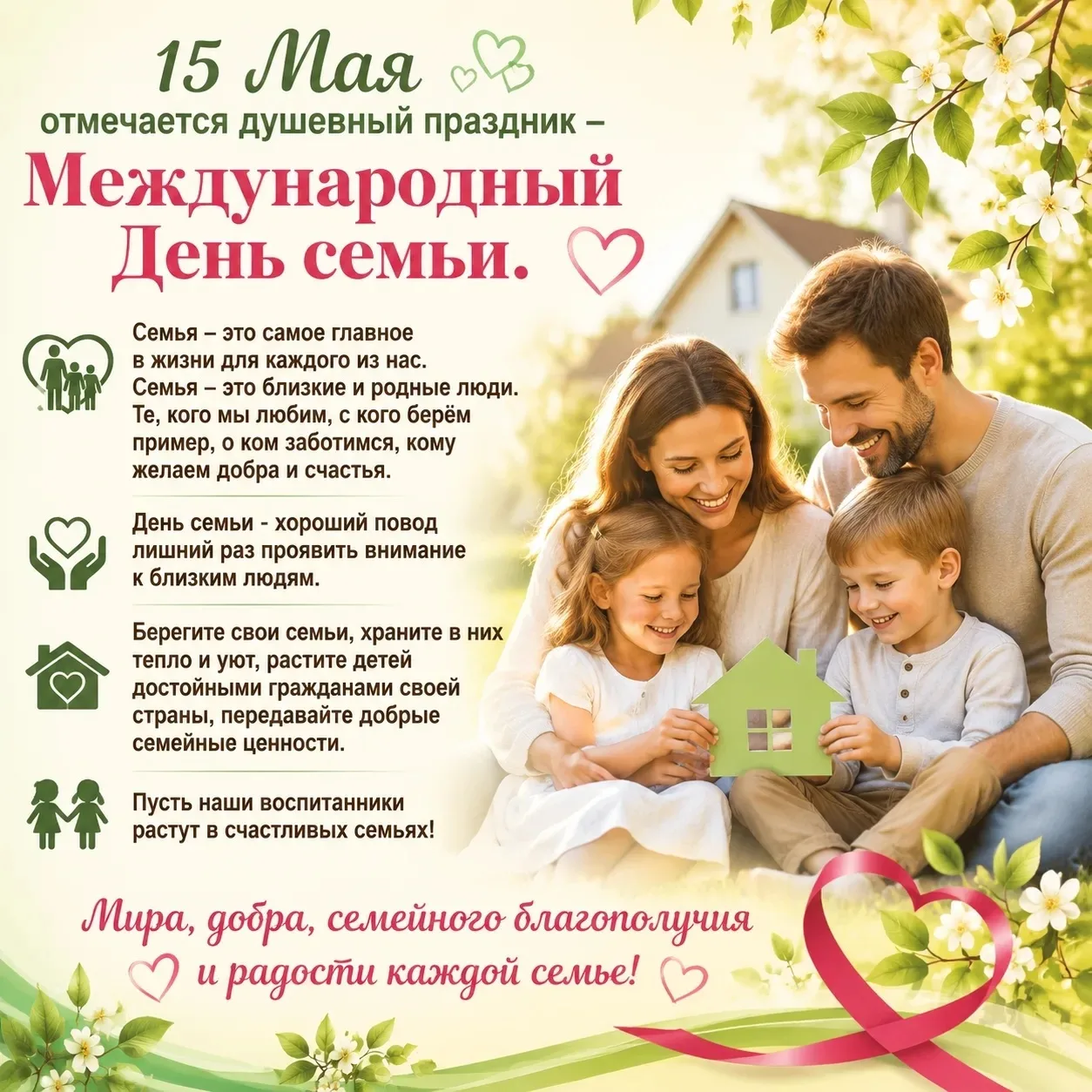 Пусть в каждом доме царит любовь, понимание и счастье. С Днём семьи! 🏡