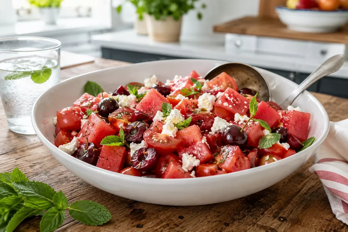 🍉 Свежий летний салат из арбуза с соленым сыром и мятой

Очищаем арбуз от кожуры и косточек, нареза