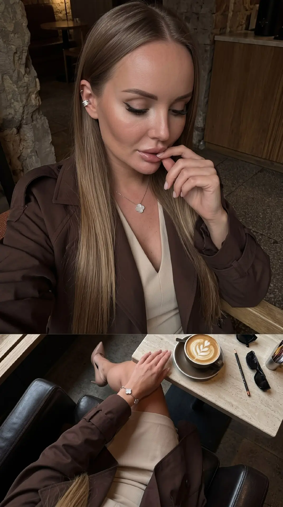 Создай коллаж из двух вертикальных фотографий, объединённых в единую композицию. Не мен...