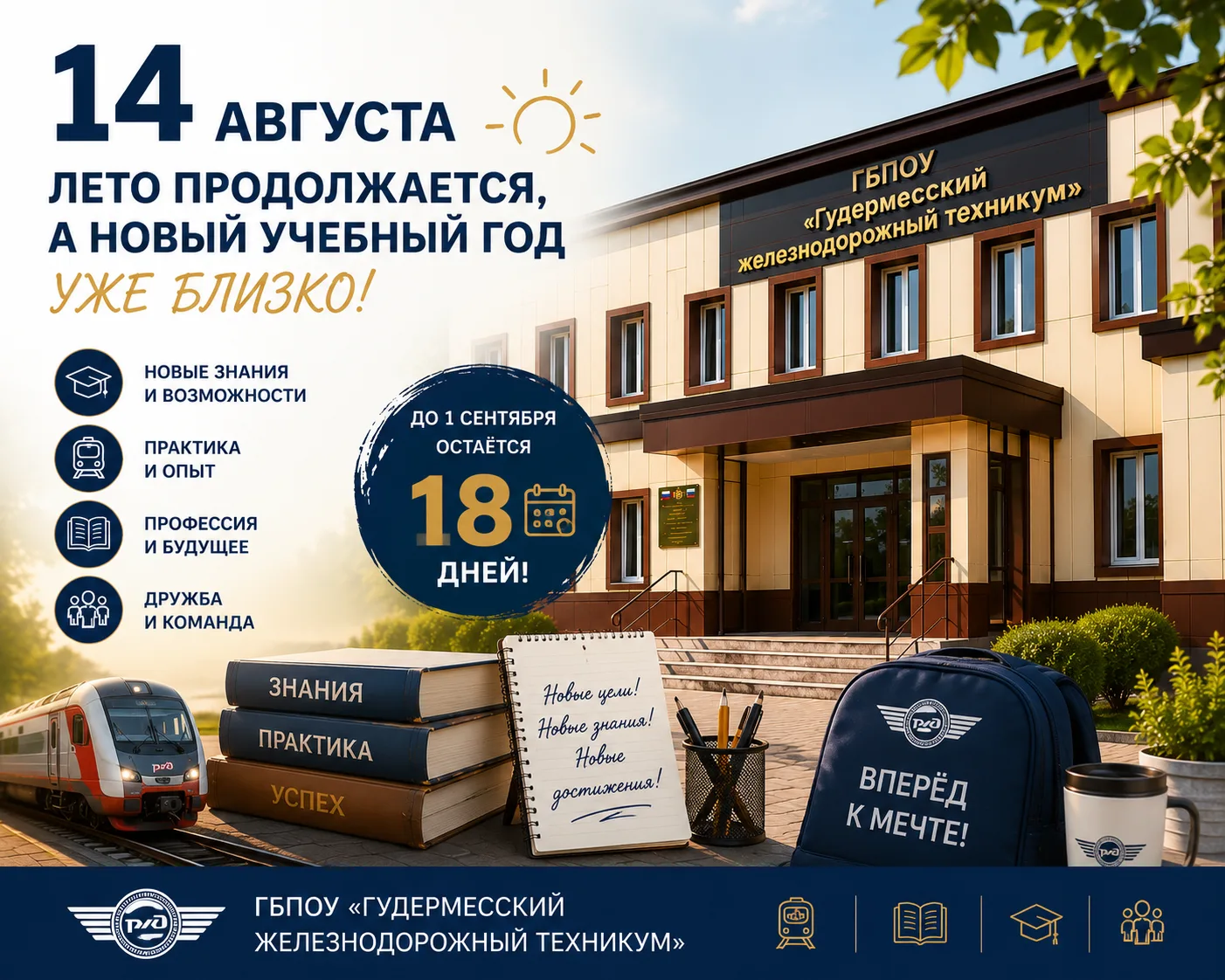 ☀️ 14 АВГУСТА — ЛЕТО ПРОДОЛЖАЕТСЯ, А НОВЫЙ УЧЕБНЫЙ ГОД УЖЕ БЛИЗКО! 📚🚆