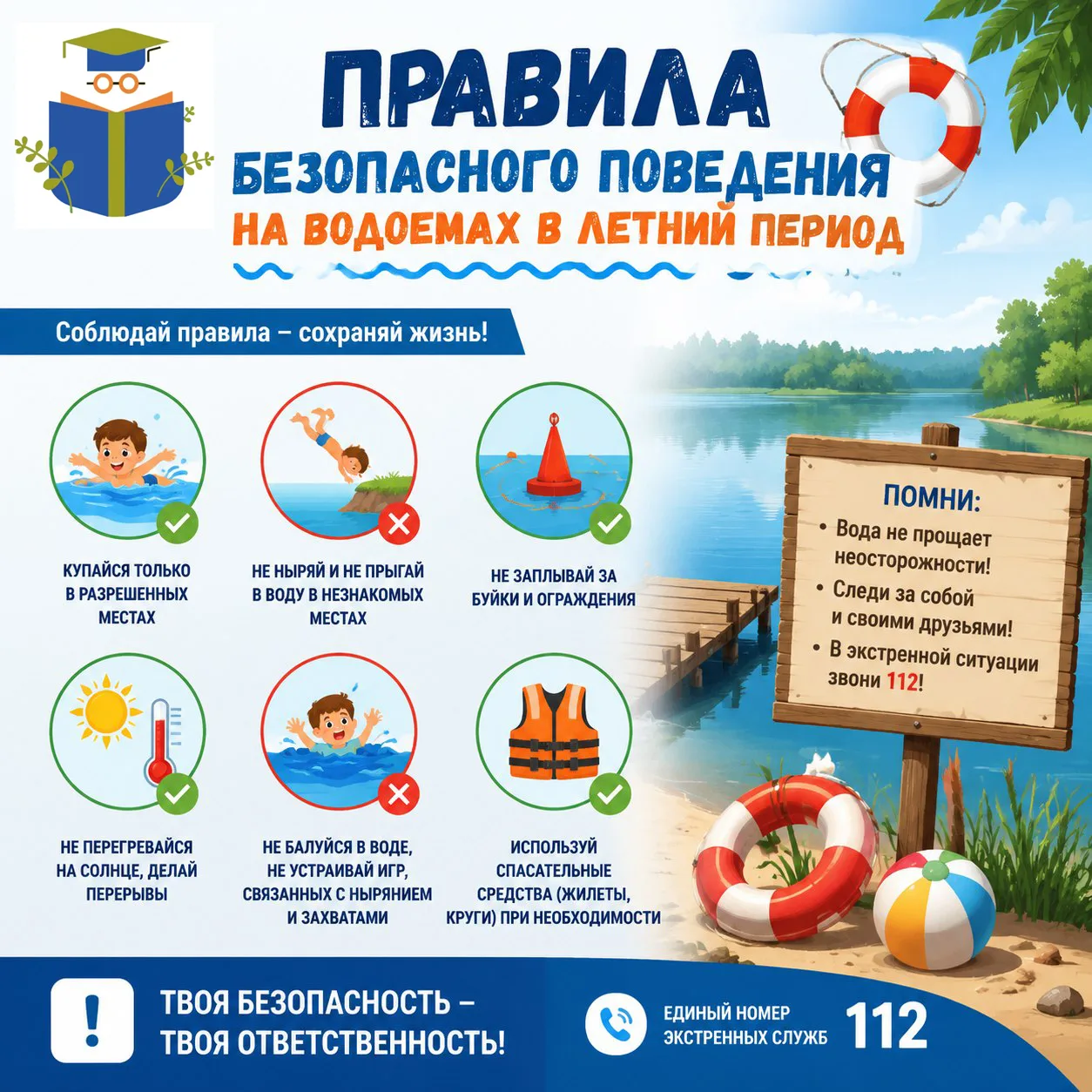 ☀️ Лето в разгаре: напоминаем главные правила безопасности на воде!