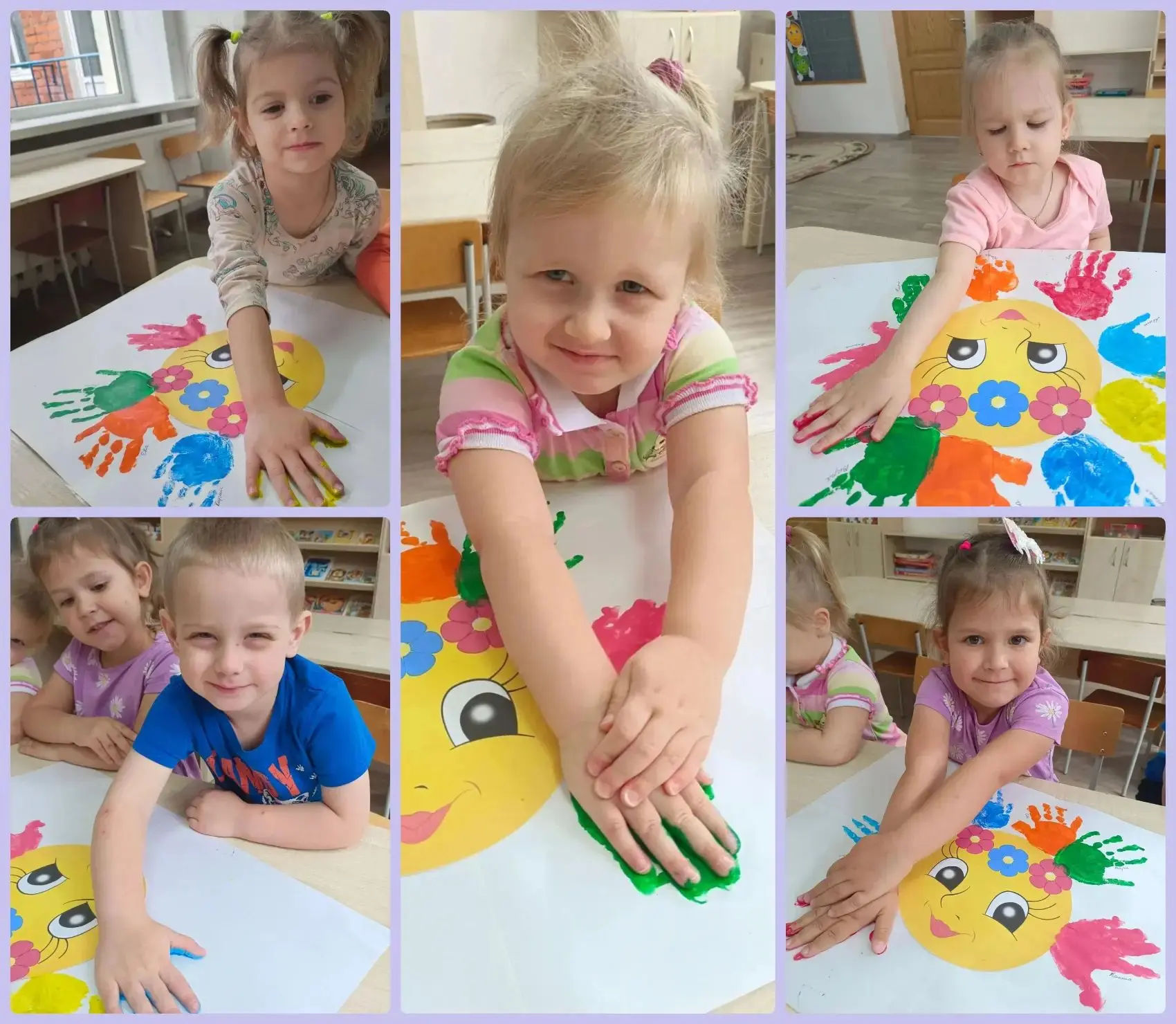 Наши первые ладошки 🥰,  к долгому и увлекательному путешествию  в новой группе "Ромашка"